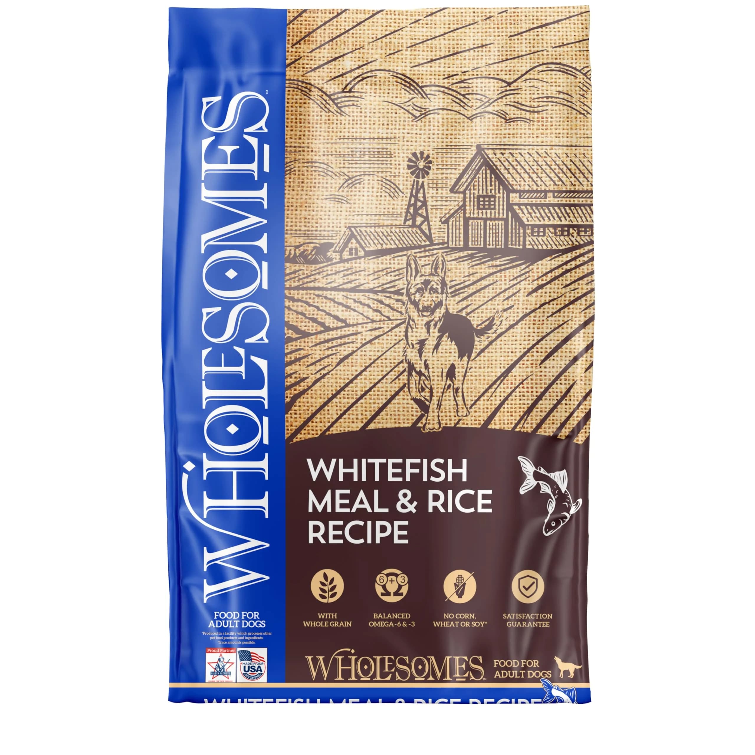 Wholesomes Whitefish Meal & Rice Adult Dry Dog Food 12 lb Bag | Supports Skin & Digestion