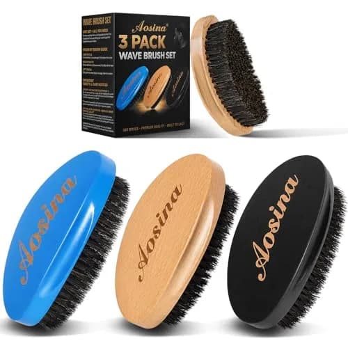Aosina Boar Bristle Hair Brush for Men, 3-Pack | Soft, Medium & Hard Wave Brushes for 360 & Wolfing thumbnail 1