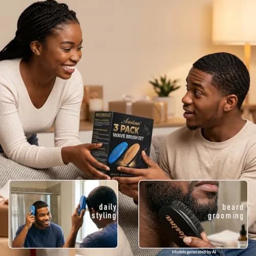 Aosina Boar Bristle Hair Brush for Men, 3-Pack | Soft, Medium & Hard Wave Brushes for 360 & Wolfing thumbnail 7