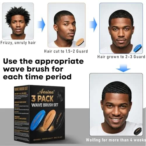 Aosina Boar Bristle Hair Brush for Men, 3-Pack | Soft, Medium & Hard Wave Brushes for 360 & Wolfing thumbnail 3