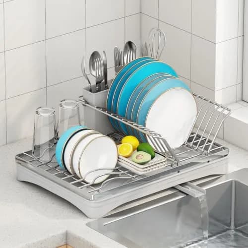 ANTOPY Dish Drying Rack Stainless Steel for Kitchen Counter, Rustproof, Compact, 16.5''Lx11.8''W, Gray thumbnail 1
