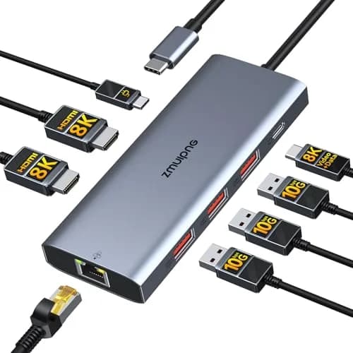 ZMUIPNG Laptop USB C Docking Station Dual HDMI Monitors 8K | 8-in-1 USB-C Hub with 100W PD, Ethernet, Triple 4K Support thumbnail 1