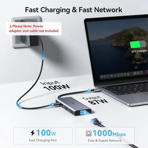 ZMUIPNG Laptop USB C Docking Station Dual HDMI Monitors 8K | 8-in-1 USB-C Hub with 100W PD, Ethernet, Triple 4K Support thumbnail 7
