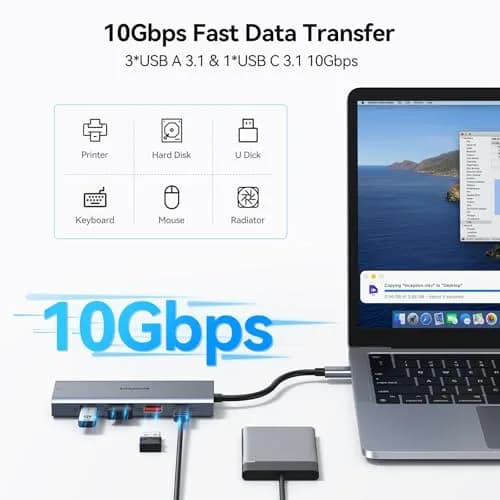 ZMUIPNG Laptop USB C Docking Station Dual HDMI Monitors 8K | 8-in-1 USB-C Hub with 100W PD, Ethernet, Triple 4K Support thumbnail 8