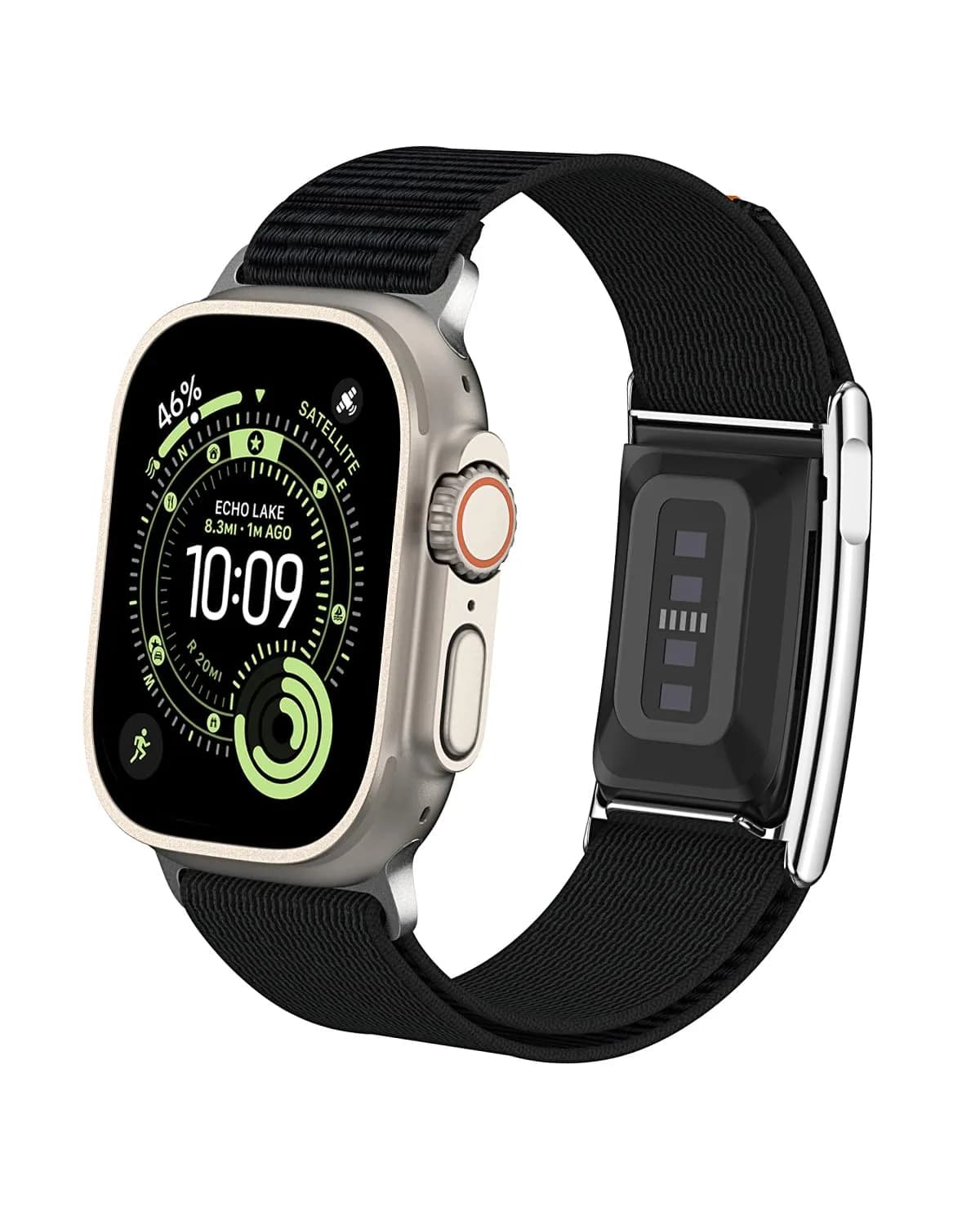 MAKCPOIMER Black Nylon Sport Band Combo for Whoop 5.0 & Apple Watch 38/40/41/42mm | Adjustable Fitness Wristband with Metal Bumper Case - main product image