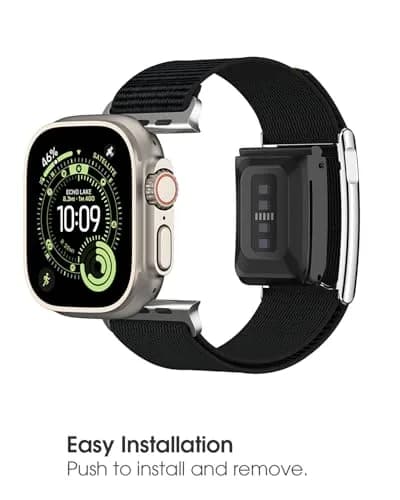 MAKCPOIMER Black Nylon Sport Band Combo for Whoop 5.0 & Apple Watch 38/40/41/42mm | Adjustable Fitness Wristband with Metal Bumper Case thumbnail 4