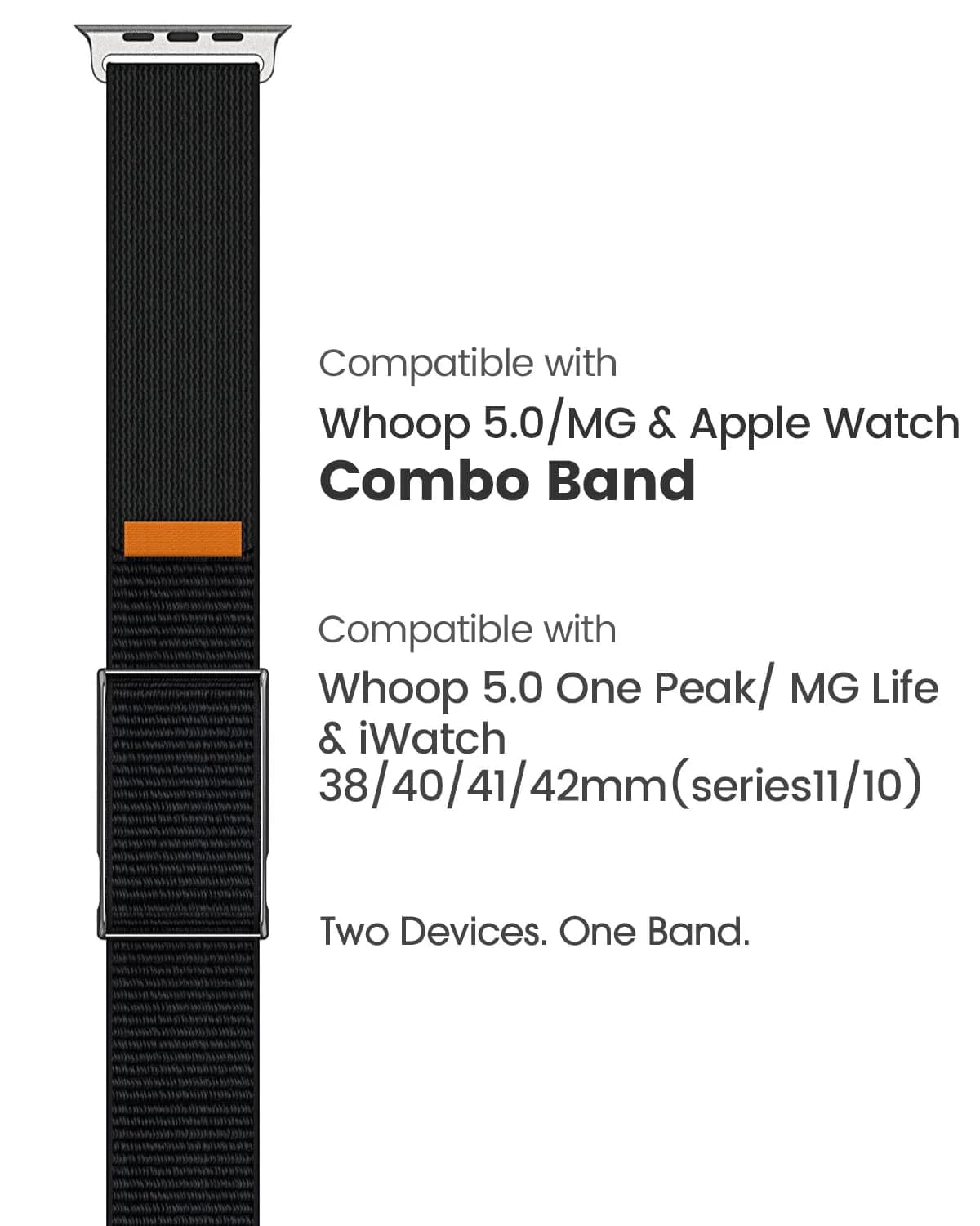 MAKCPOIMER Black Nylon Sport Band Combo for Whoop 5.0 & Apple Watch 38/40/41/42mm | Adjustable Fitness Wristband with Metal Bumper Case - view 2