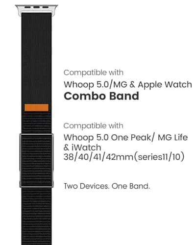 MAKCPOIMER Black Nylon Sport Band Combo for Whoop 5.0 & Apple Watch 38/40/41/42mm | Adjustable Fitness Wristband with Metal Bumper Case thumbnail 2