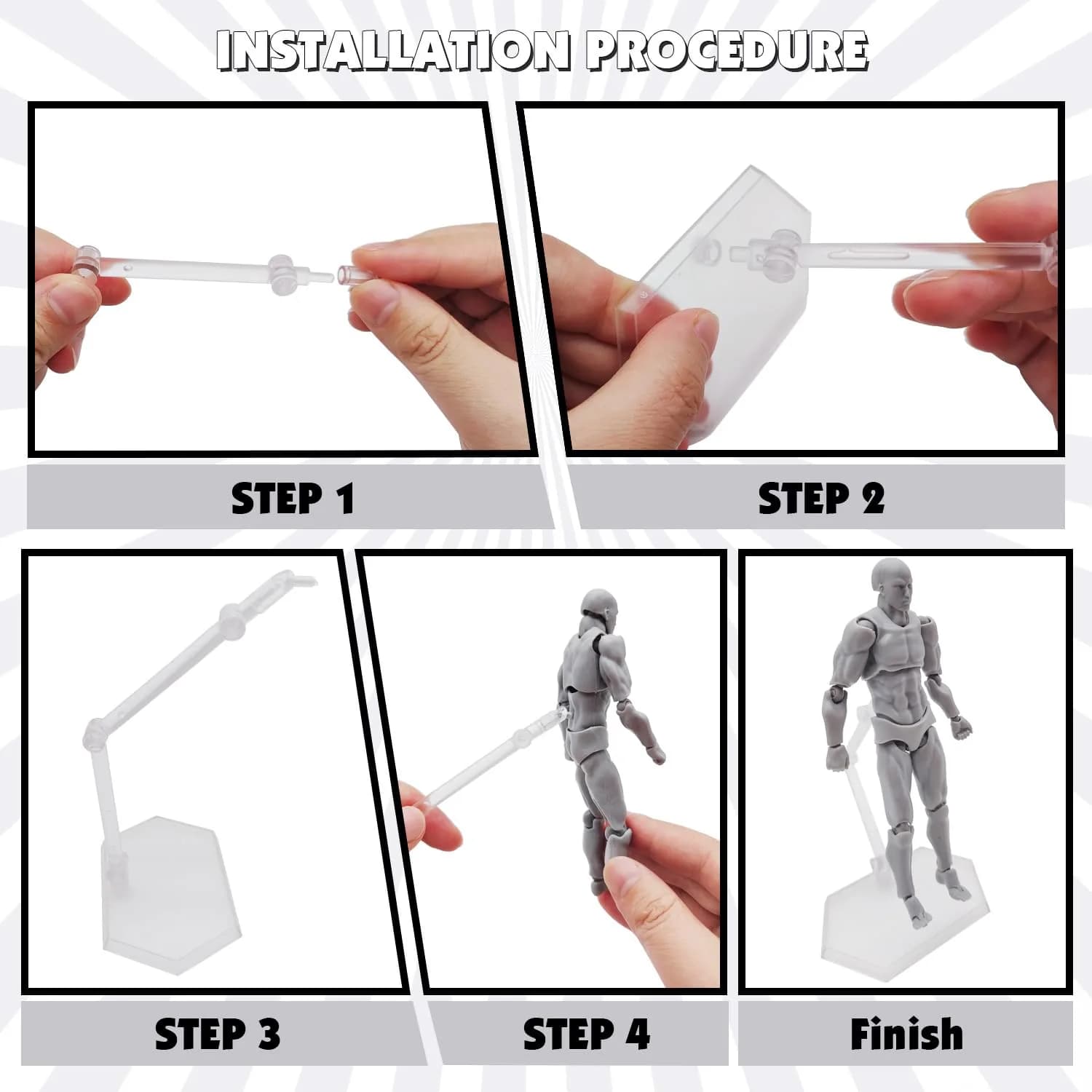 Haniforever Artist Mannequin Set Grey Male+Female 14cm (5.5") | Posable Art Figures for Sketching & Painting - view 5