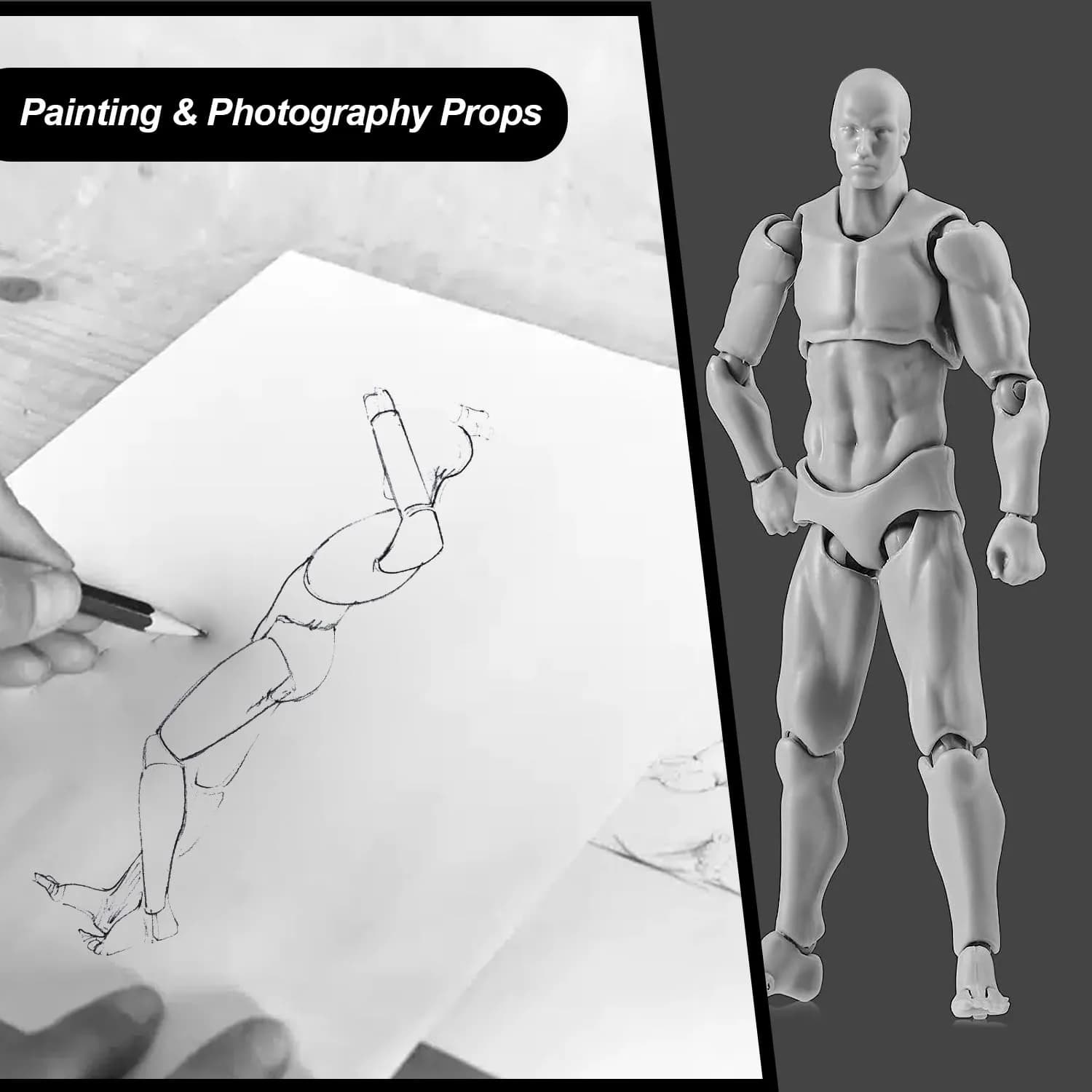 Haniforever Artist Mannequin Set Grey Male+Female 14cm (5.5") | Posable Art Figures for Sketching & Painting - view 6