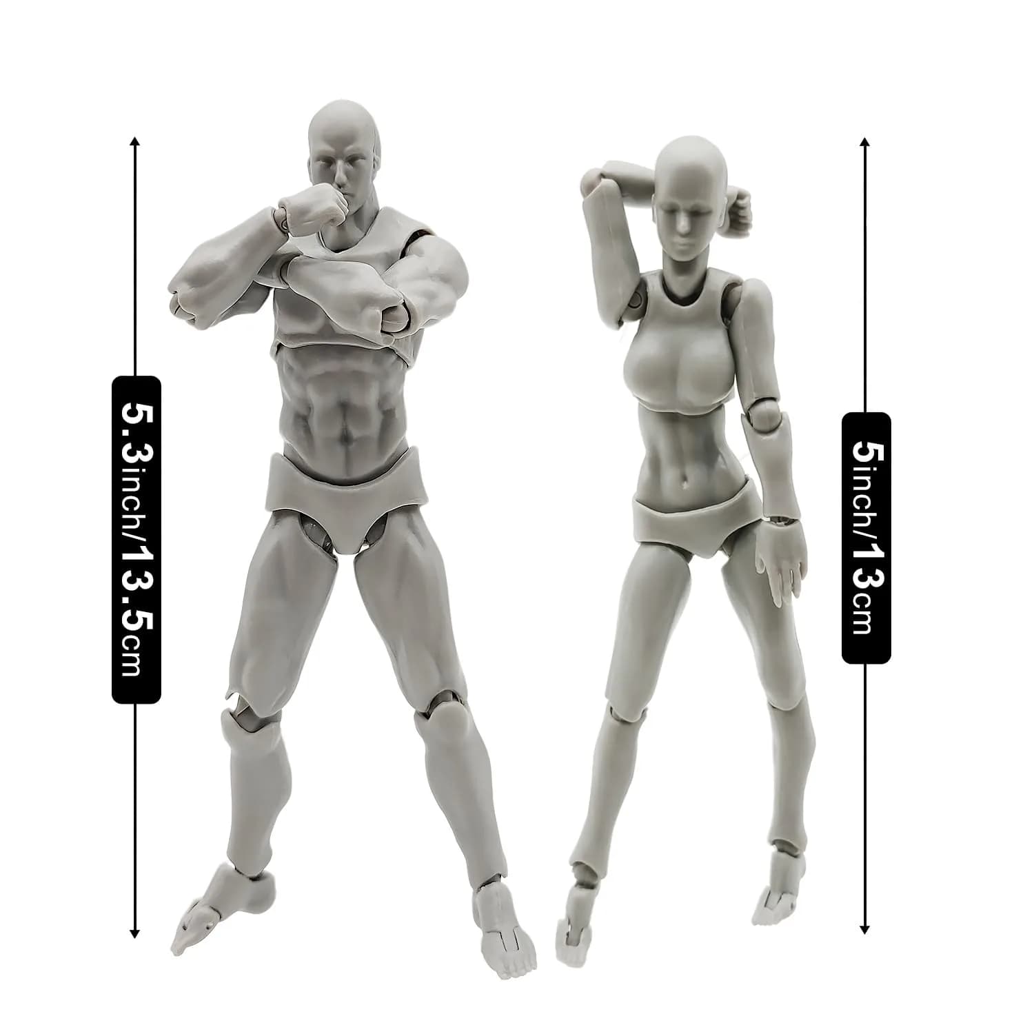 Haniforever Artist Mannequin Set Grey Male+Female 14cm (5.5") | Posable Art Figures for Sketching & Painting - view 2