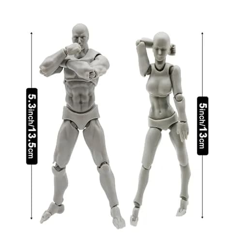 Haniforever Artist Mannequin Set Grey Male+Female 14cm (5.5") | Posable Art Figures for Sketching & Painting thumbnail 2