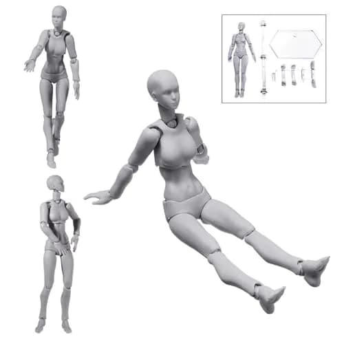 Haniforever Artist Mannequin Set Grey Male+Female 14cm (5.5") | Posable Art Figures for Sketching & Painting thumbnail 3