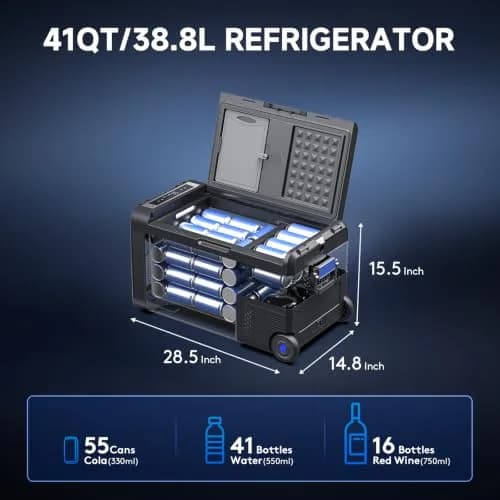 BODEGA 12V Car Refrigerator 41QT | Portable Freezer with APP Control, -4℉ to 68℉, Wheels, 38.8L thumbnail 3
