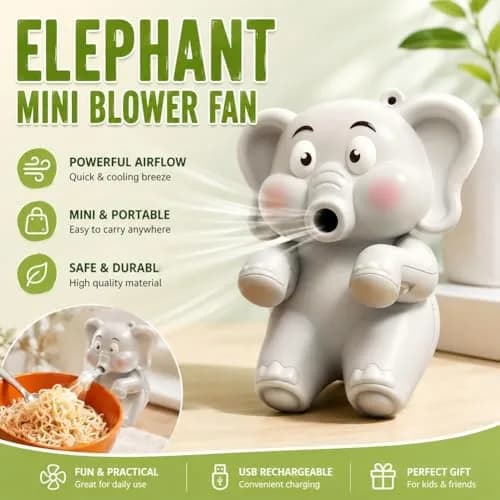 Generic Cooling Clip-On Mini Fan for Cup & Bowl, Cute Animal Food Chiller with USB-C Rechargeable Battery | 8.5cm (3.35") thumbnail 4