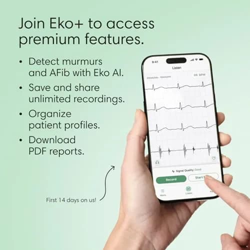 EKO CORE 500™ Digital Stethoscope — 40x Amplification, Active Noise Cancellation, 3-Lead ECG, FDA-Cleared AI with Eko+, Full-Color Display, Reimbursement Eligible — Military Green thumbnail 5