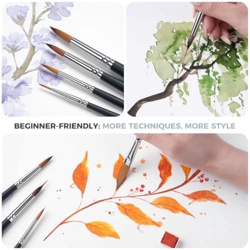 Fuumuui Watercolor Brush Set 10Pcs Synthetic Hair | Artist Paint Brushes for Watercolor, Gouache, Ink thumbnail 6