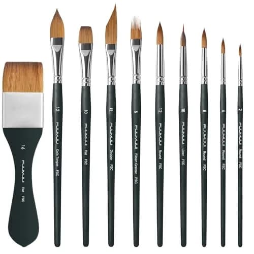 Fuumuui Watercolor Brush Set 10Pcs Synthetic Hair | Artist Paint Brushes for Watercolor, Gouache, Ink thumbnail 9