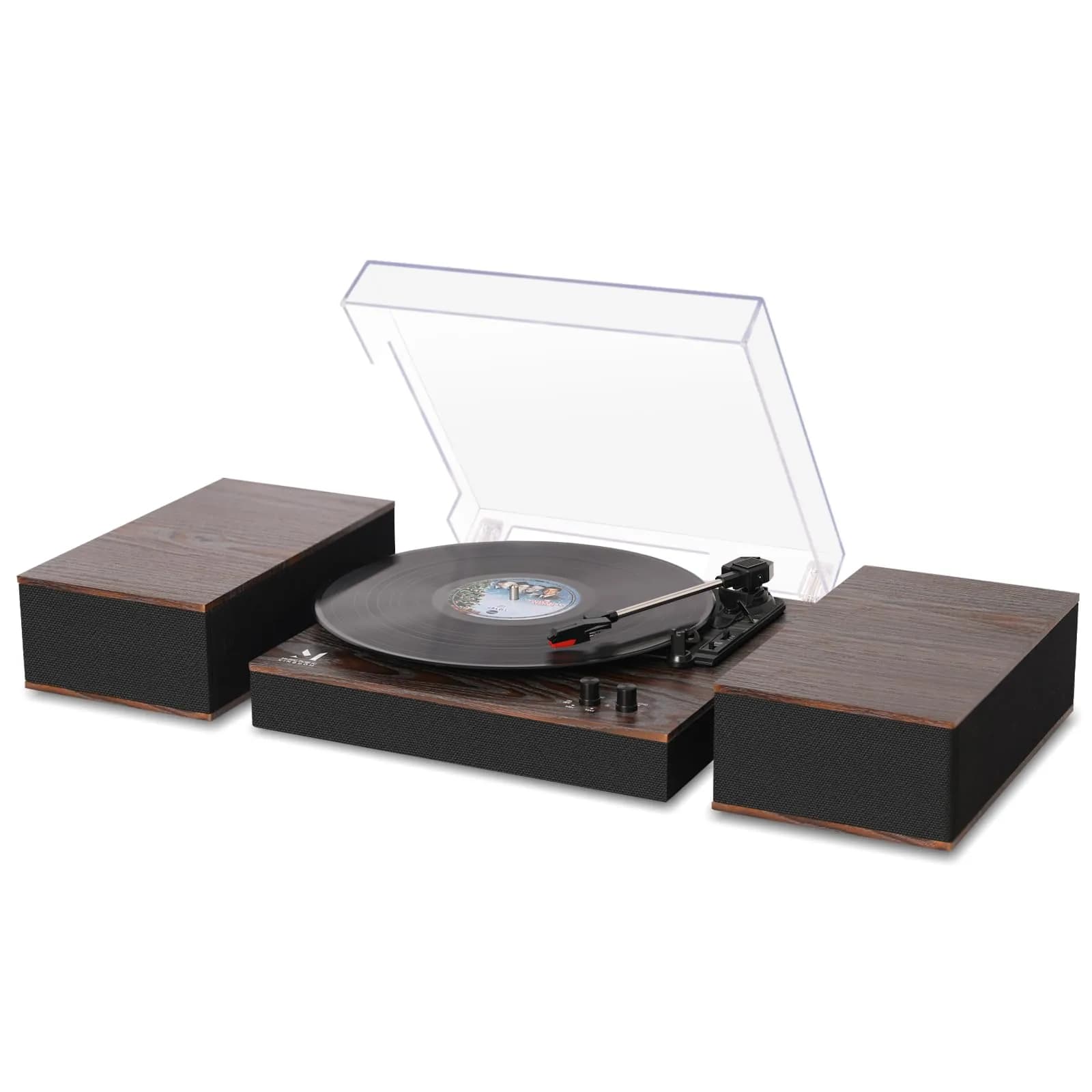 M MUSIC PUBLIC KINGDOM Bluetooth Record Player Turntable 3-Speed Belt-Drive Vinyl System with Bookshelf Speakers | Wireless & Auto-Stop — oka