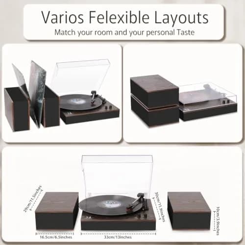 M MUSIC PUBLIC KINGDOM Bluetooth Record Player Turntable 3-Speed Belt-Drive Vinyl System with Bookshelf Speakers | Wireless & Auto-Stop thumbnail 4