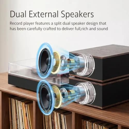 M MUSIC PUBLIC KINGDOM Bluetooth Record Player Turntable 3-Speed Belt-Drive Vinyl System with Bookshelf Speakers | Wireless & Auto-Stop thumbnail 5
