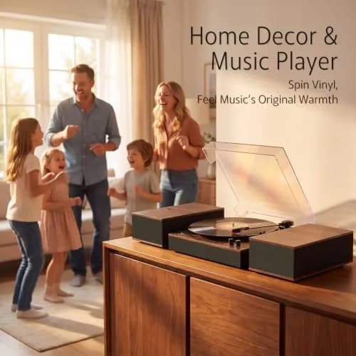 M MUSIC PUBLIC KINGDOM Bluetooth Record Player Turntable 3-Speed Belt-Drive Vinyl System with Bookshelf Speakers | Wireless & Auto-Stop thumbnail 6