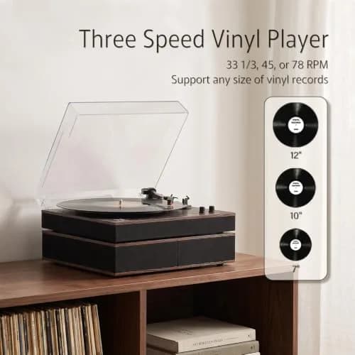 M MUSIC PUBLIC KINGDOM Bluetooth Record Player Turntable 3-Speed Belt-Drive Vinyl System with Bookshelf Speakers | Wireless & Auto-Stop thumbnail 3