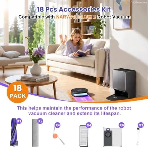 BTRSOLUS 18 Pcs Accessories Kit for NARWAL FLOW 2 Robot Vacuum | Complete Replacement Set with HEPA Filters, Dust Bags, Mops & Brushes thumbnail 8