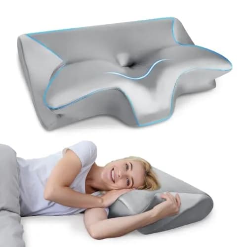 HOMCA 2 in 1 Cervical Pillow 23.6 x 15.7 x 4.7/5.6 inches | CertiPUR-US Certified Memory Foam for Neck Pain Relief — Satin Gray