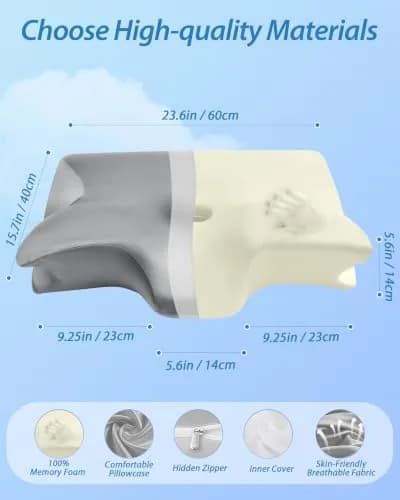 HOMCA 2 in 1 Cervical Pillow 23.6 x 15.7 x 4.7/5.6 inches | CertiPUR-US Certified Memory Foam for Neck Pain Relief thumbnail 4