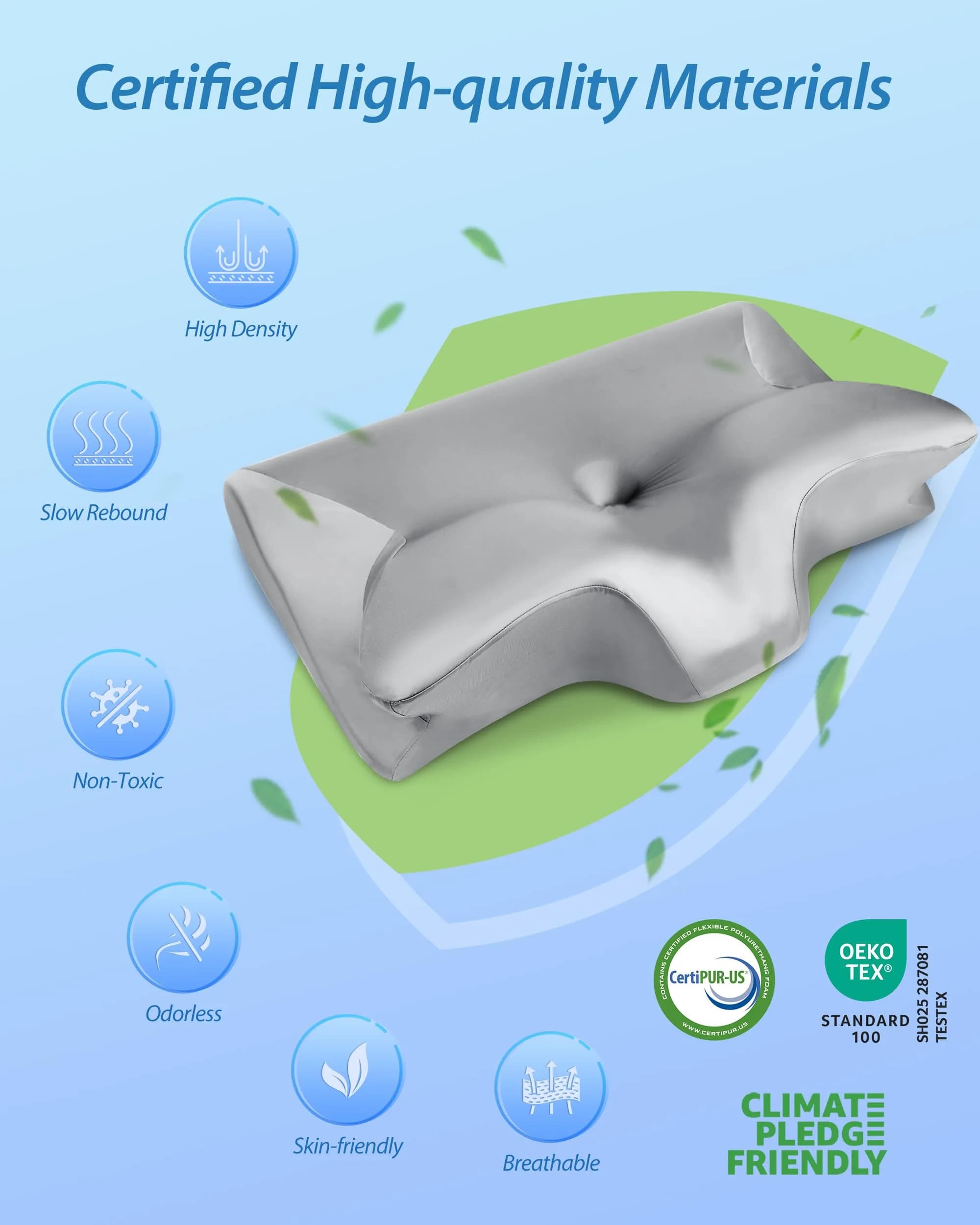 HOMCA 2 in 1 Cervical Pillow 23.6 x 15.7 x 4.7/5.6 inches | CertiPUR-US Certified Memory Foam for Neck Pain Relief - view 5