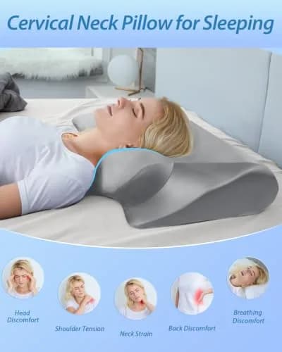 HOMCA 2 in 1 Cervical Pillow 23.6 x 15.7 x 4.7/5.6 inches | CertiPUR-US Certified Memory Foam for Neck Pain Relief thumbnail 3
