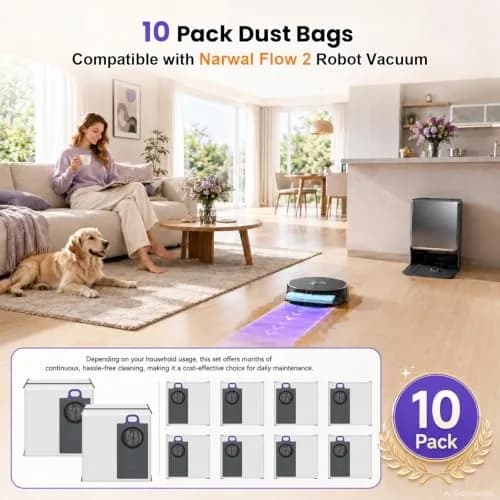 BTRSOLUS Dust Bags for Narwal Flow 2, 2.4L Capacity, 10 Pcs | 4-Layer Filtration for Fine Dust thumbnail 7