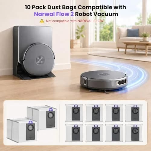 BTRSOLUS Dust Bags for Narwal Flow 2, 2.4L Capacity, 10 Pcs | 4-Layer Filtration for Fine Dust thumbnail 2