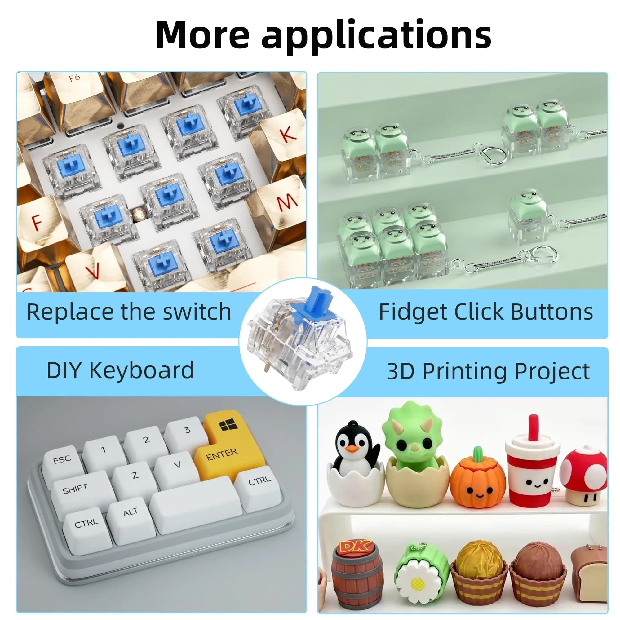 Mciepny Zhouwang 30pcs Clickers for 3D Prints Blue Clicky Keyboard Switches | 3 Pin 50gf Accurate Typing Dustproof thumbnail 6