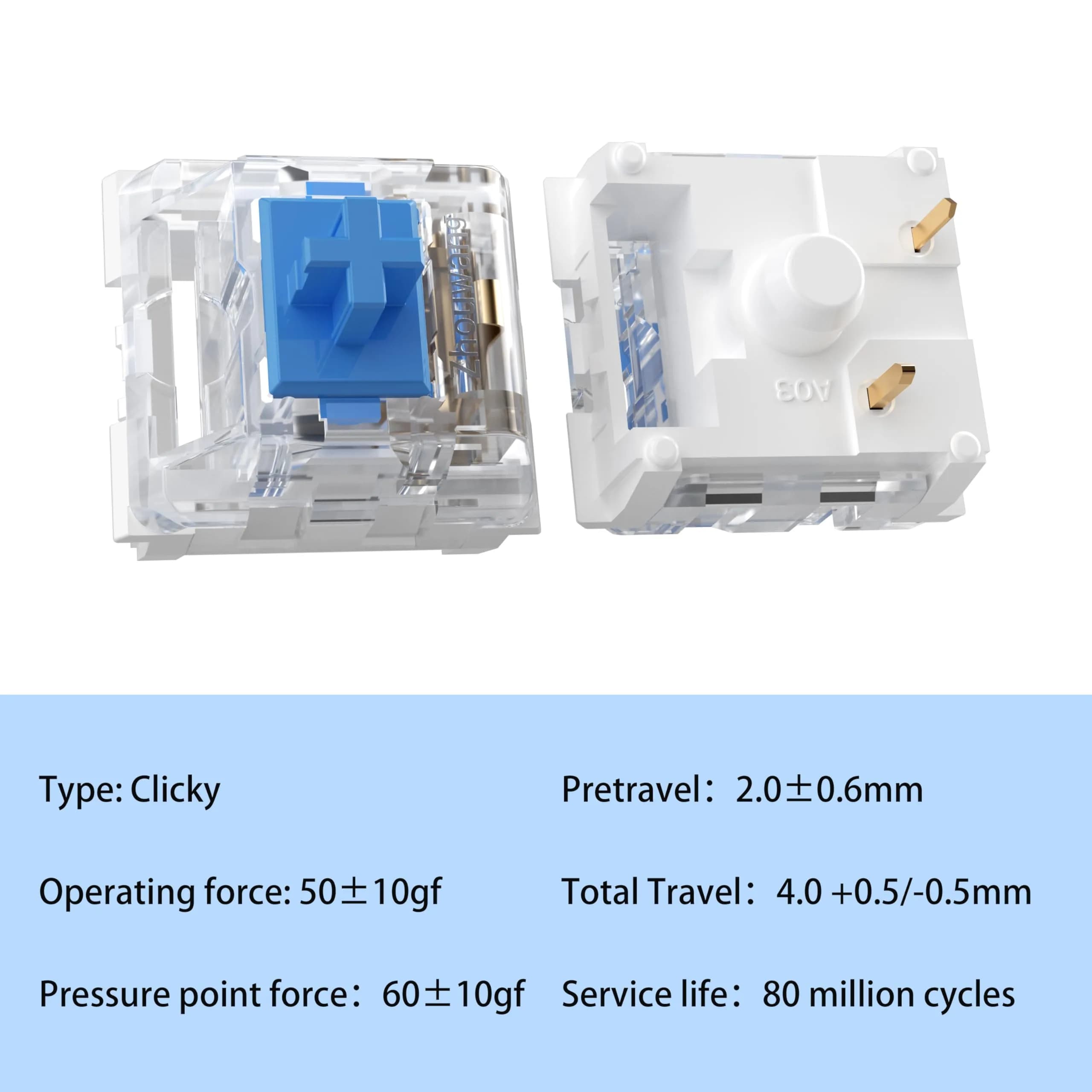 Mciepny Zhouwang 30pcs Clickers for 3D Prints Blue Clicky Keyboard Switches | 3 Pin 50gf Accurate Typing Dustproof thumbnail 2