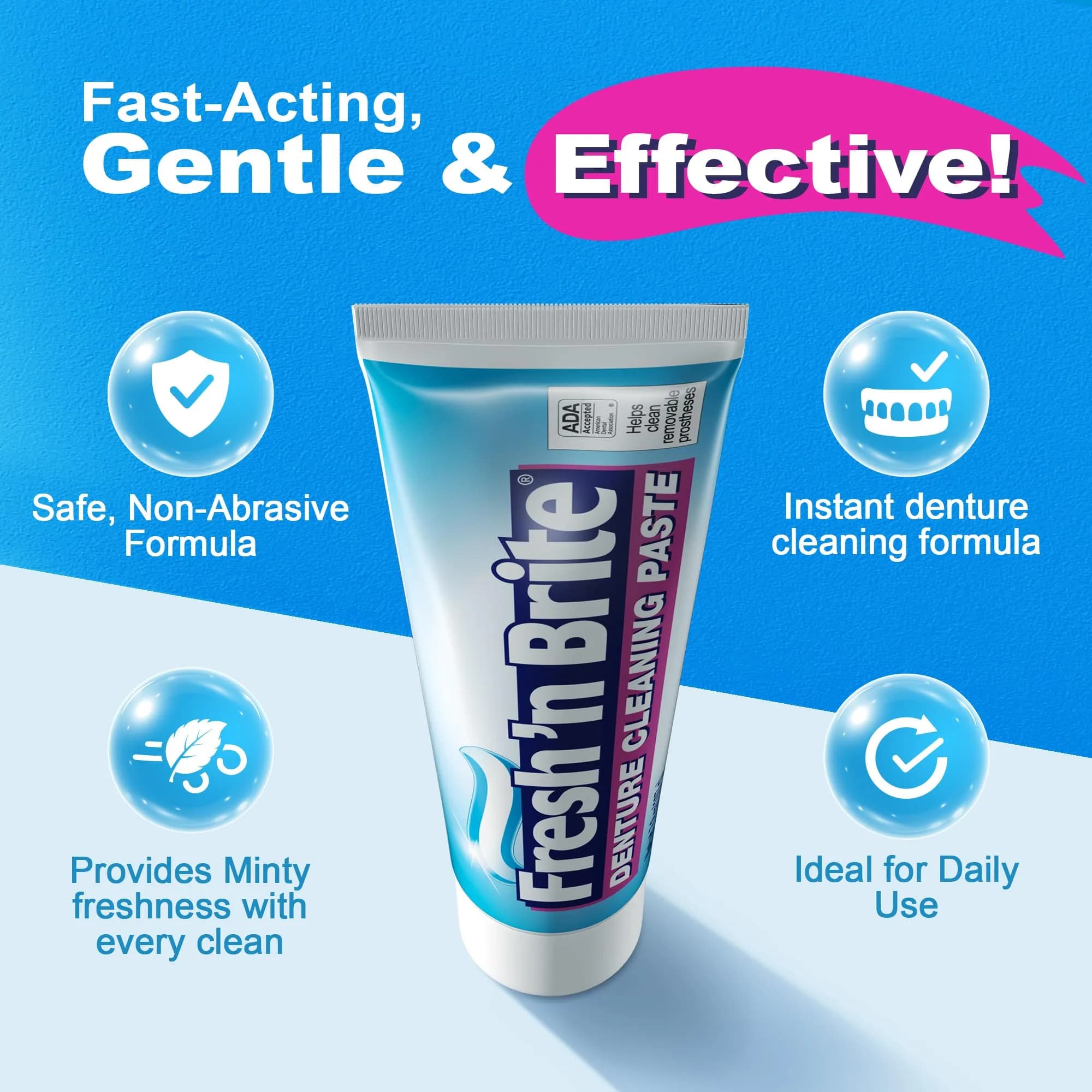 Fresh 'n Brite Denture Cleaner Paste Dual-Layer Mint 22.8g (6 x 3.8oz Tubes) | ADA Accepted Formula for Fresh Breath & Gentle Care - view 5