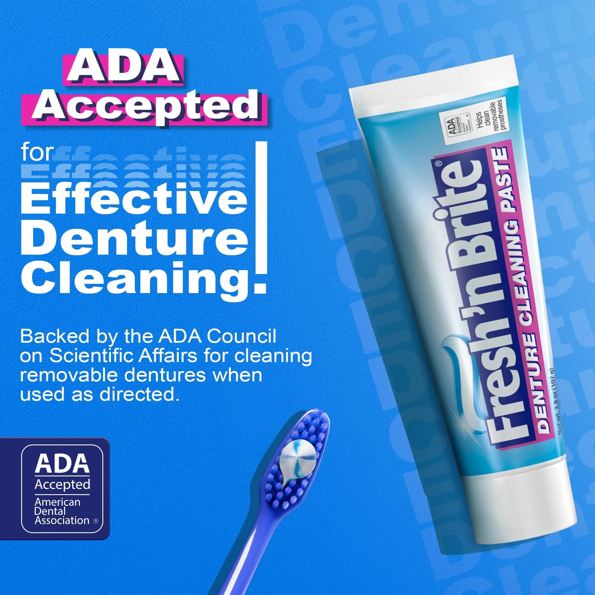 Fresh 'n Brite Denture Cleaner Paste Dual-Layer Mint 22.8g (6 x 3.8oz Tubes) | ADA Accepted Formula for Fresh Breath & Gentle Care - view 2