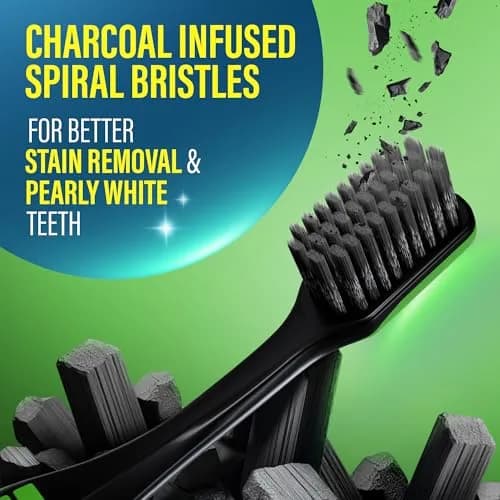 GuruNanda Gentle Giant Charcoal Toothbrush - Dual Action Flossing Spiral Bristles, Non-Slip Ergo Dexa Grip Handle, 12ct (Pack of 6) thumbnail 2