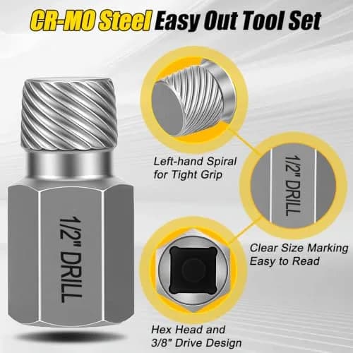 Topec 15-Piece Easy Out Screw Extractor Set 3/8'' Drive | Removes Broken, Rounded, Stripped Bolts & Screws thumbnail 5