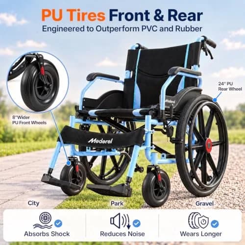 Medorol Wheelchairs for Adults 22 Inch Wide Seat | Heavy Duty 400 lbs Capacity, Foldable, Self-Propelled with Hand Brakes thumbnail 5