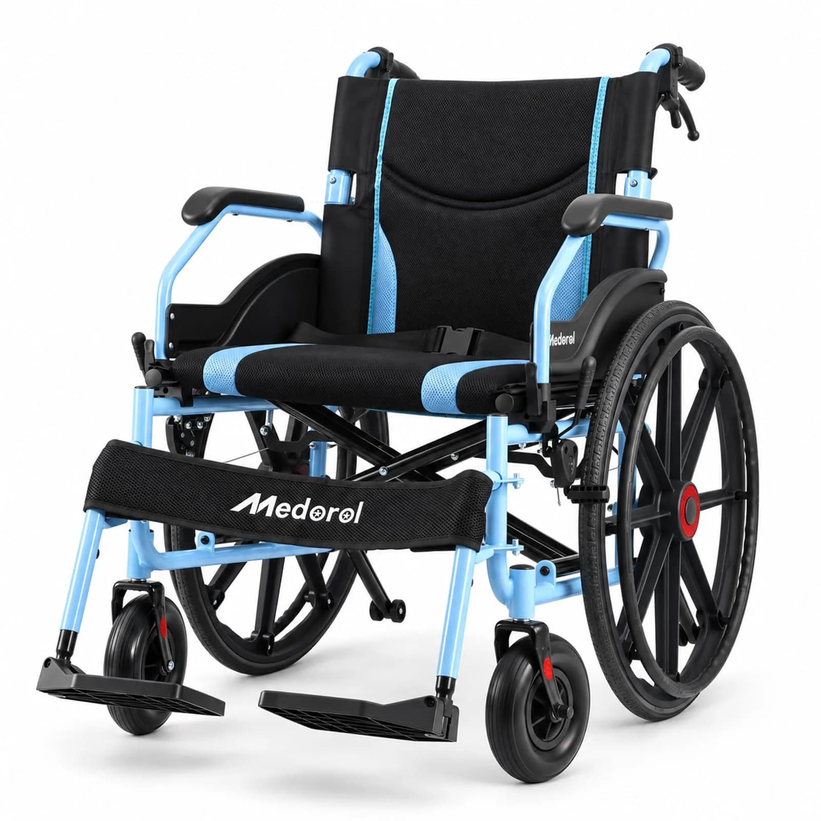 Medorol Wheelchairs for Adults 22 Inch Wide Seat | Heavy Duty 400 lbs Capacity, Foldable, Self-Propelled with Hand Brakes