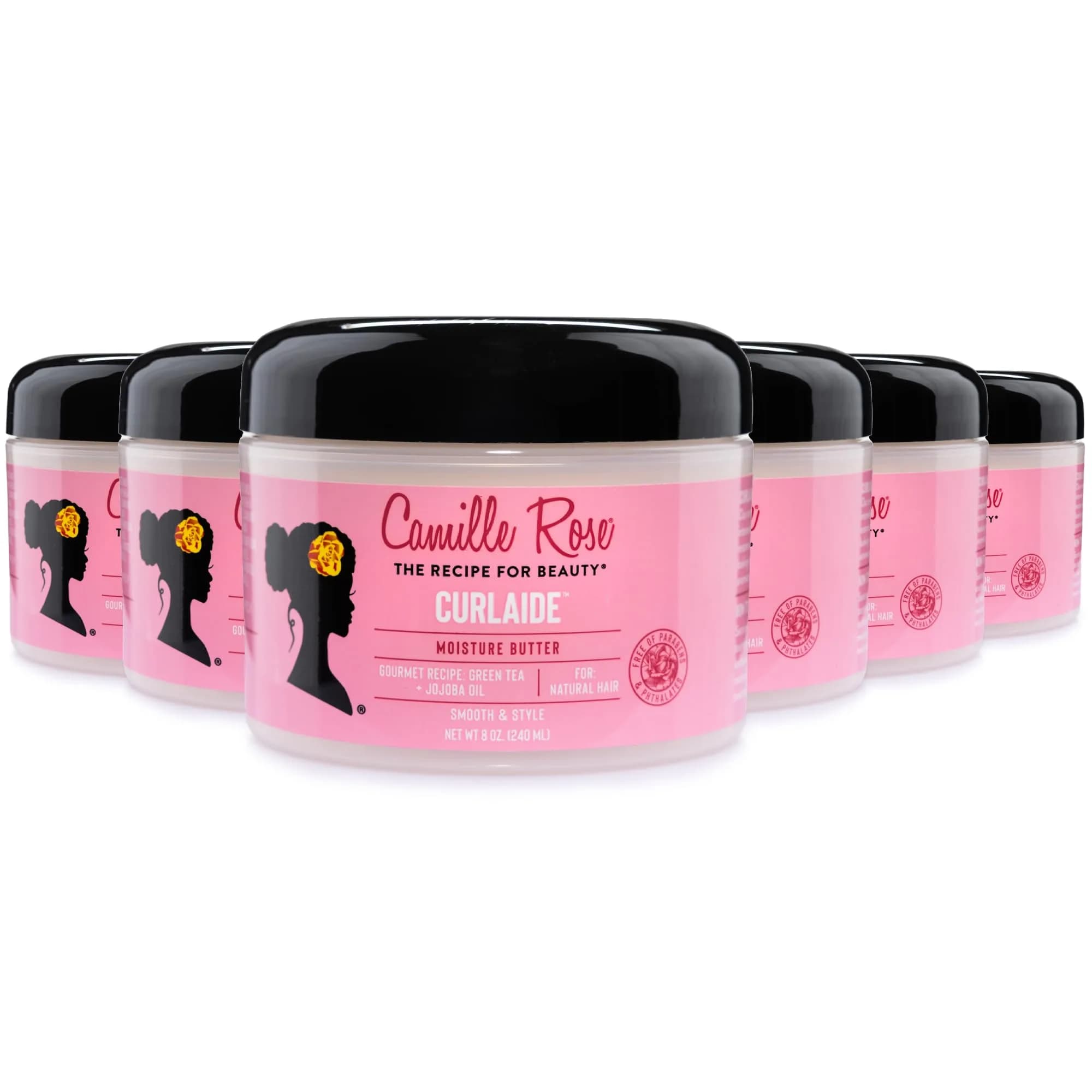 Camille Rose Curlaide Moisture Butter 6-Pack – Curly Hair Cream with Green Tea & Jojoba, Detangler, 48 Fl Oz (8 Fl Oz Each) — Pink