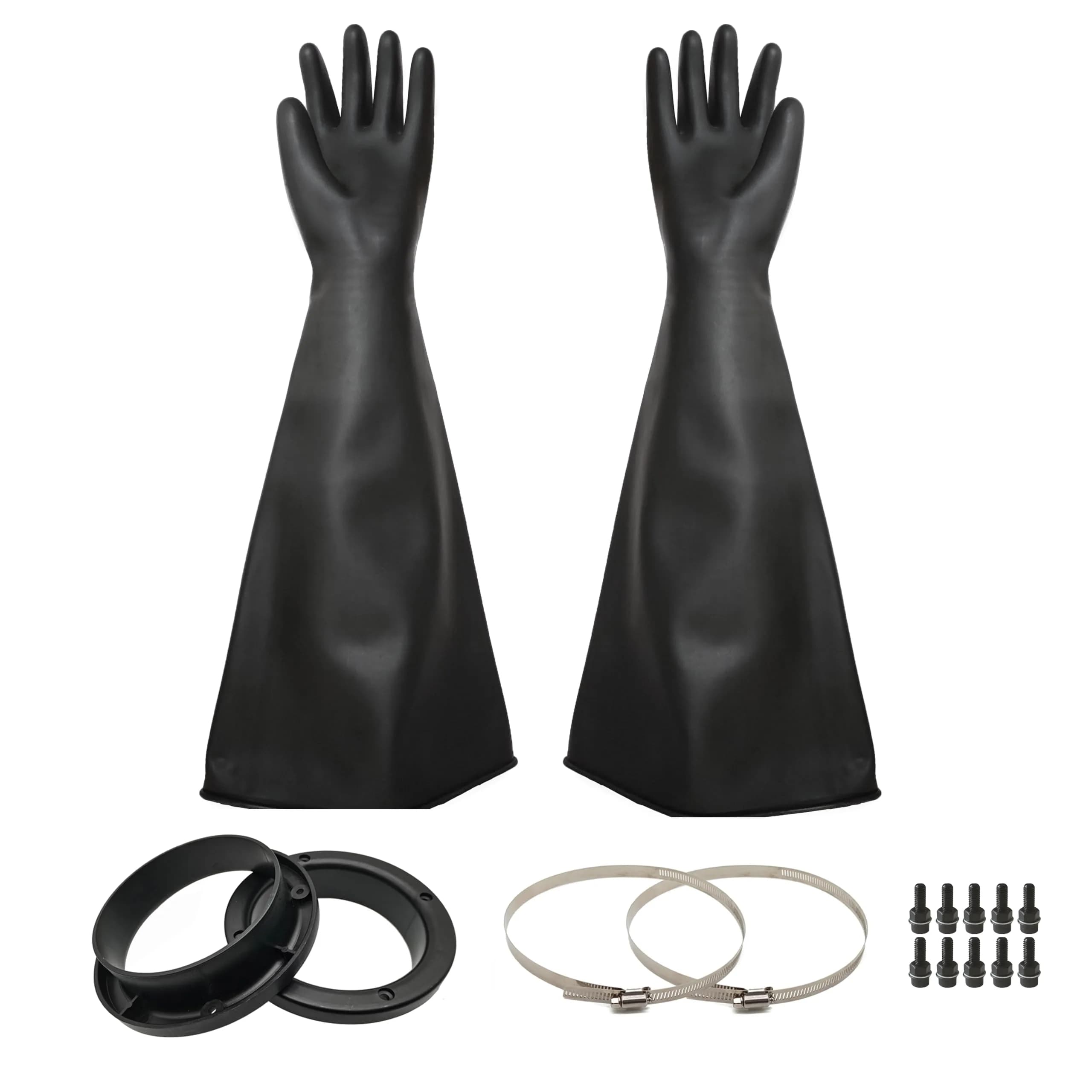 HOLDWIN Heavy Duty Sandblasting Gloves Set Rubber Gloves | 27.5" Impact-Resistant, Reusable, Black, Adult (27.5")