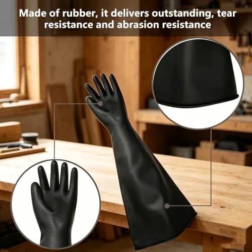 HOLDWIN Heavy Duty Sandblasting Gloves Set Rubber Gloves | 27.5" Impact-Resistant, Reusable, Black, Adult (27.5") thumbnail 4