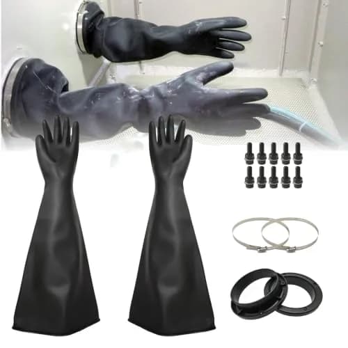 HOLDWIN Heavy Duty Sandblasting Gloves Set Rubber Gloves | 27.5" Impact-Resistant, Reusable, Black, Adult (27.5") thumbnail 6