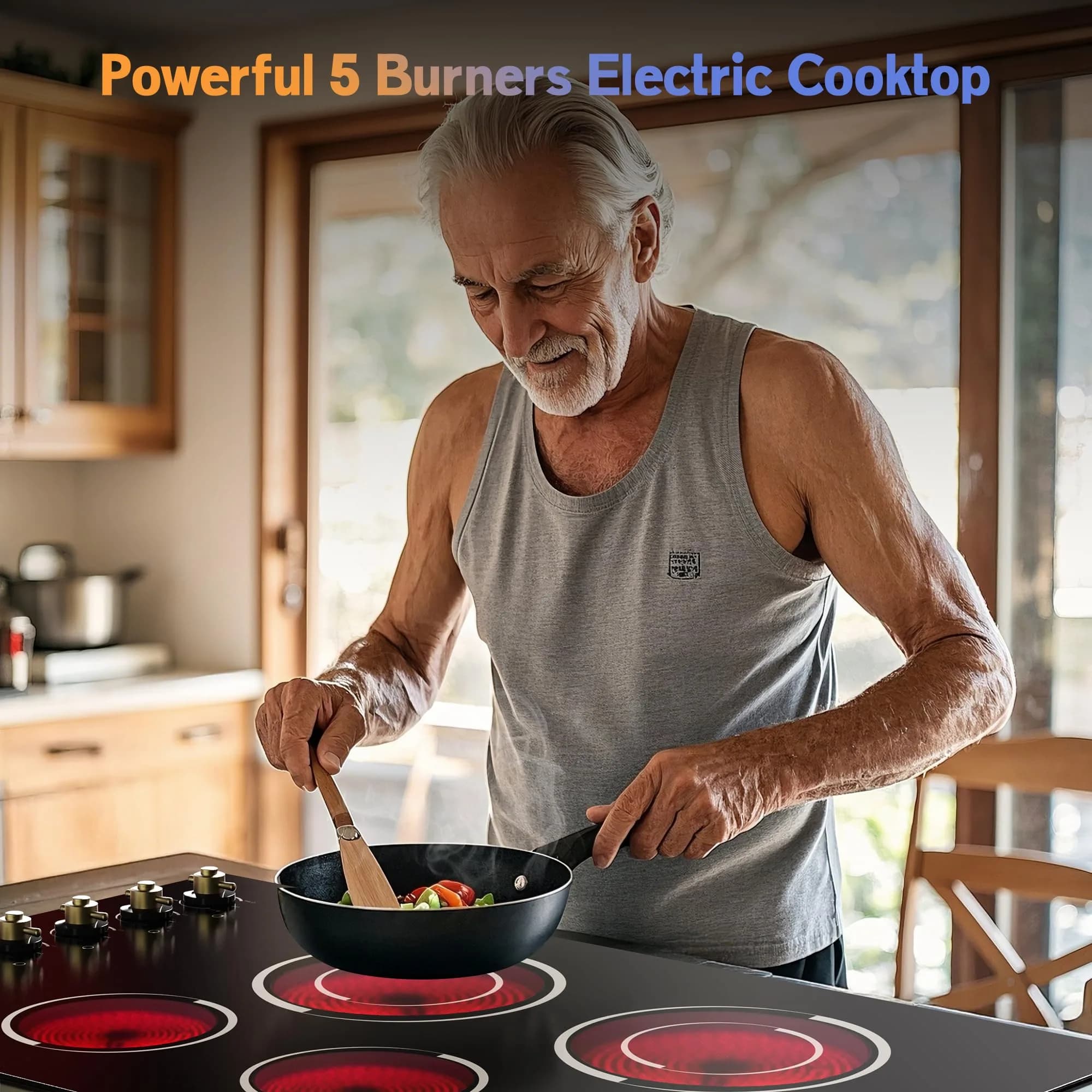 Jessier 36 Inch 5 Burner Electric Cooktop 8400W | 220-240V Drop-In Installation with Knob Control - view 4