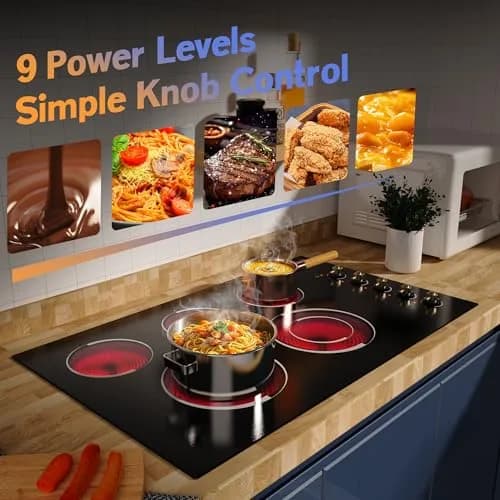Jessier 36 Inch 5 Burner Electric Cooktop 8400W | 220-240V Drop-In Installation with Knob Control thumbnail 2