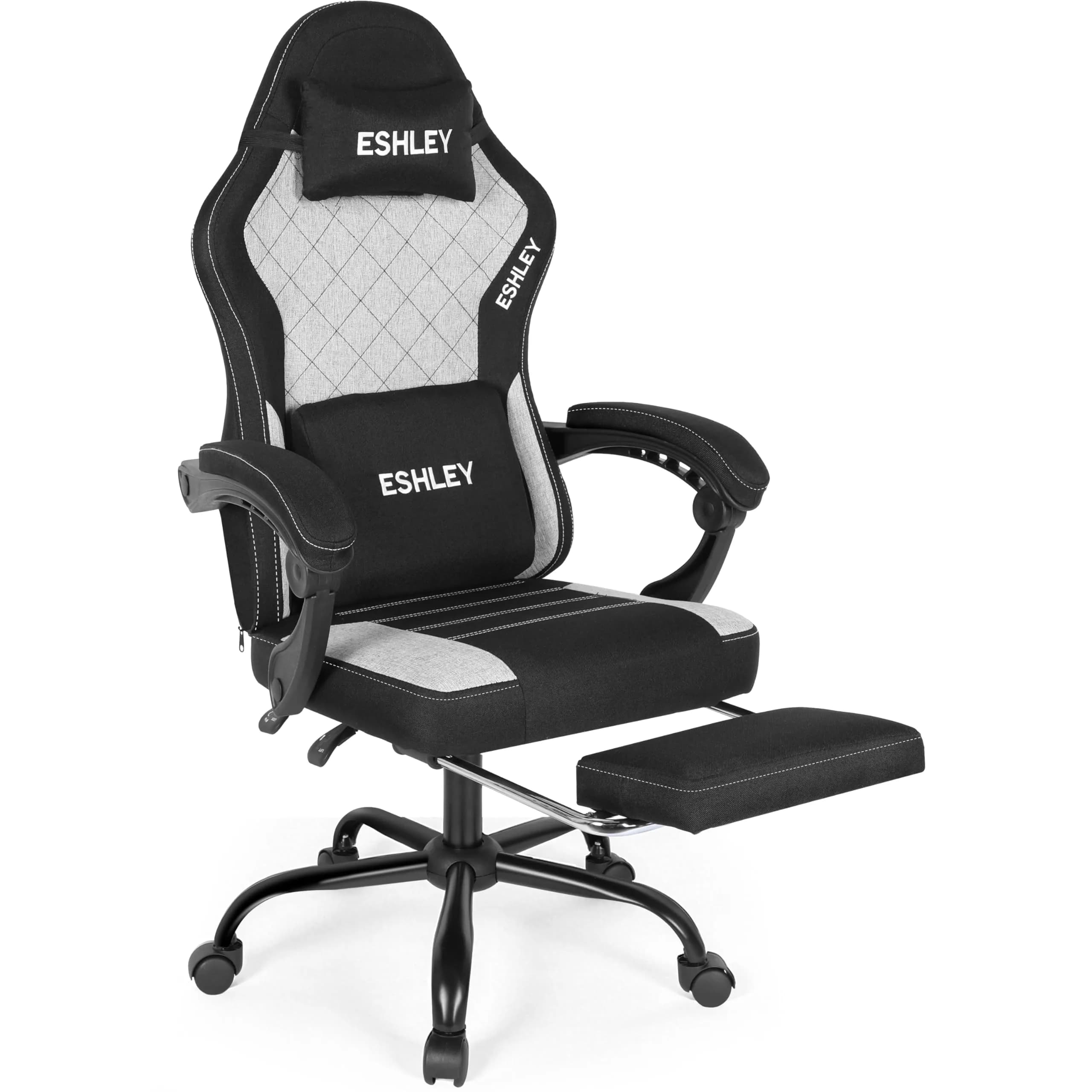 Ray Bear Gaming Chair, Ergonomic Footrest, Lumbar & Headrest (Red Black) | Support for Long Gaming & Work Sessions — Black & Light Gray