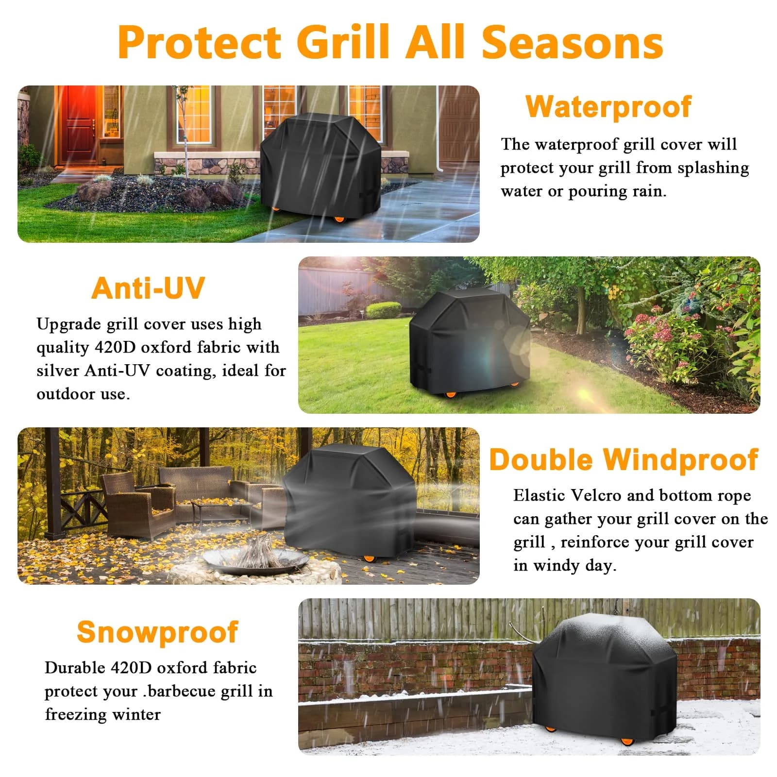 Aoretic 55 inch BBQ Grill Cover | Waterproof, Anti-UV, Windproof Outdoor Grill Protection - view 6